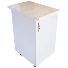 Corp inferior cu 1 usa Zebra, Alb/MDF Alb lucios, cu blat Travertin, 40 x 85 x 60 cm